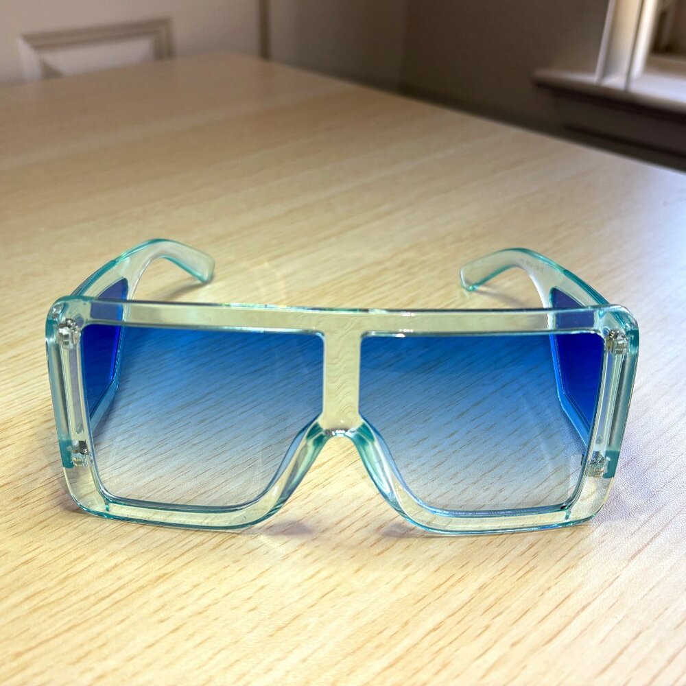 Icy Blue Shield Sunglasses – Oversized Gradient Retro Frames